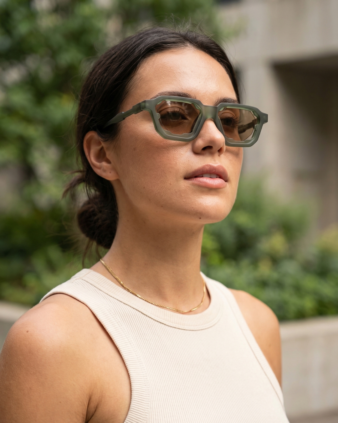 Crystal Green Brown Square Sunglasses