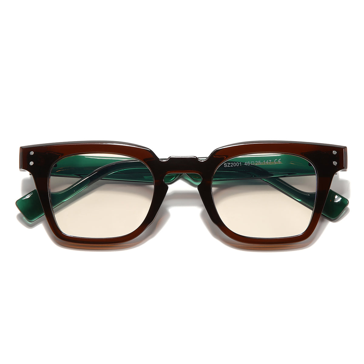 Green Brown Clear SZ 2001 Square Sunglasses