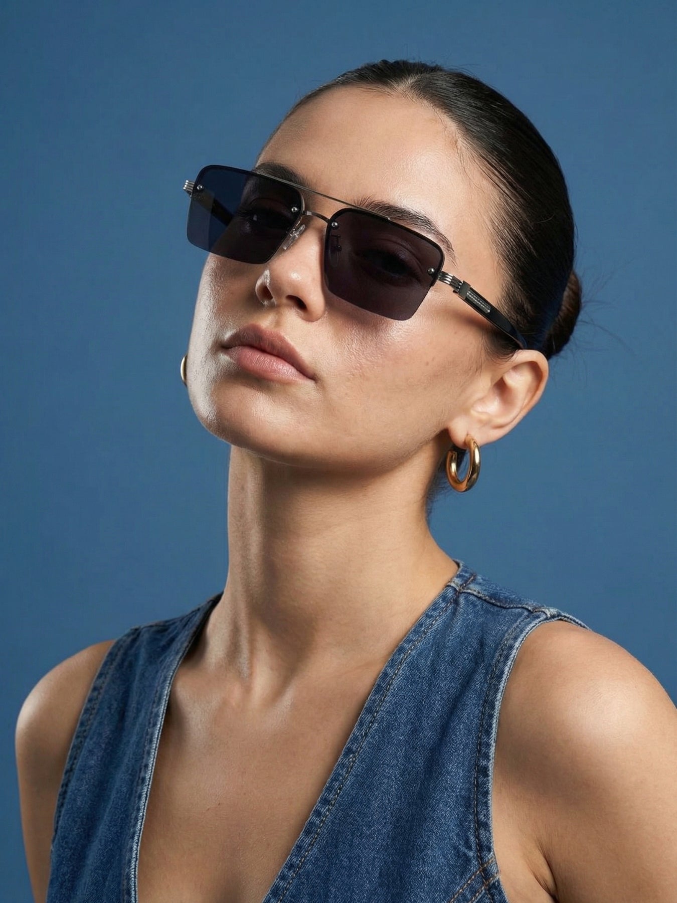 GG2349 Silver Black Rectangle Sunglasses