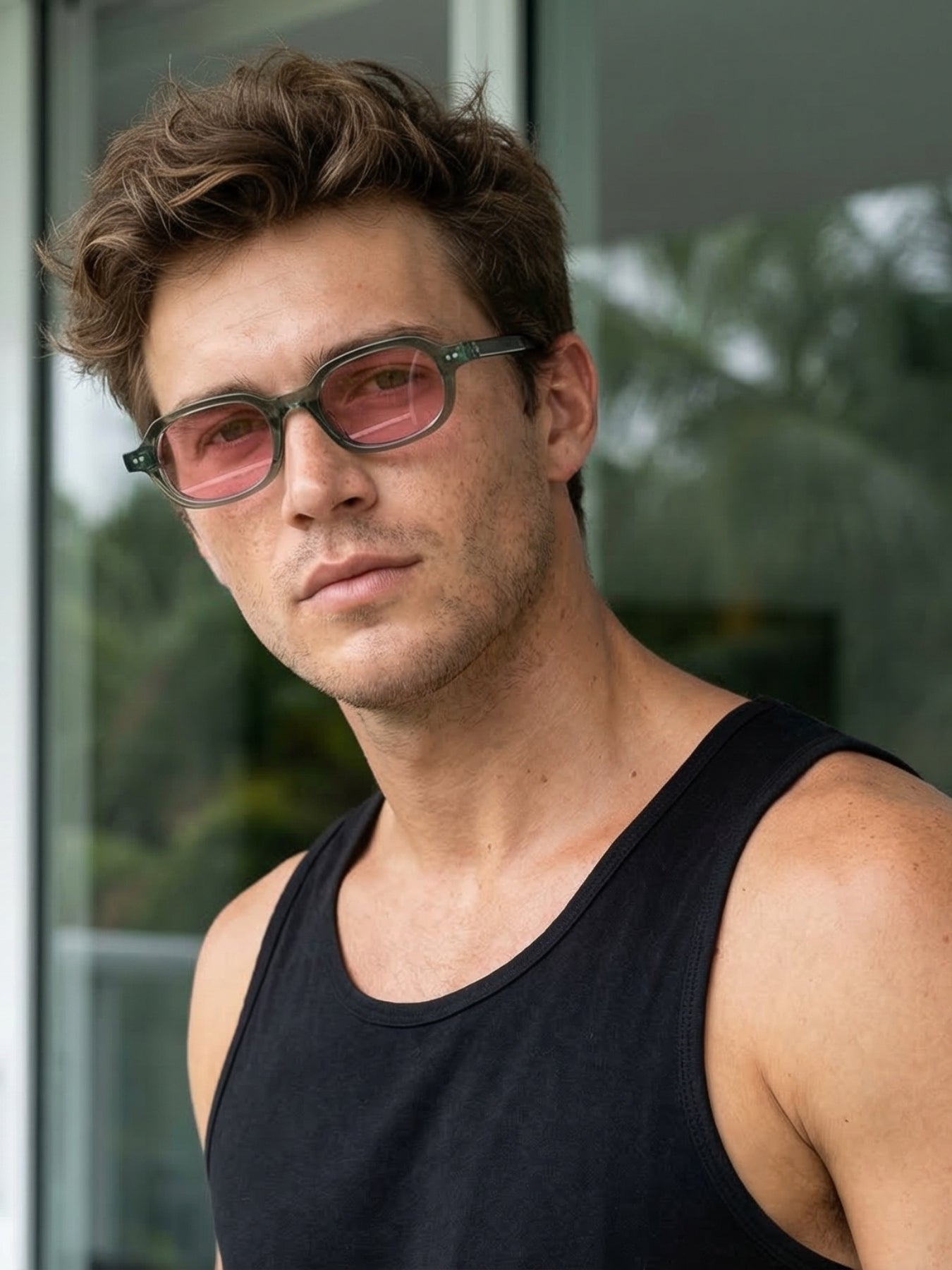 Korean V2 Green Pink Rectangle Sunglasses