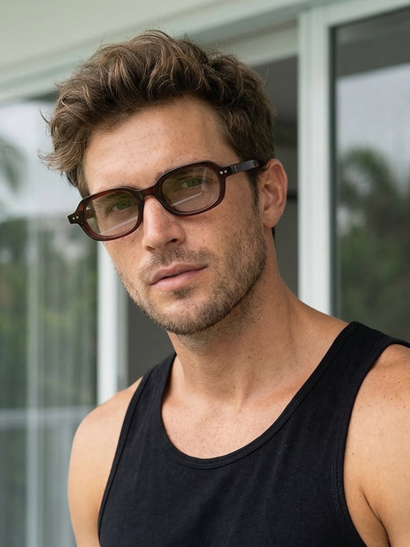 Korean V2 Full Brown Rectangle Sunglasses