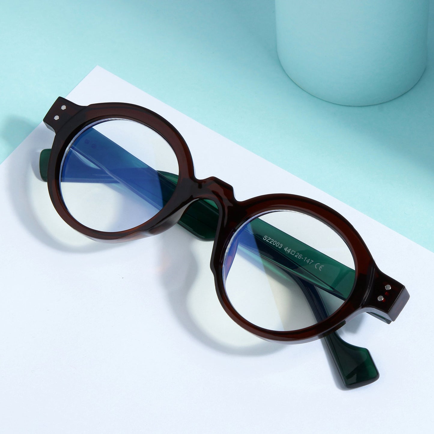 Green Brown Clear SZ 2003 Round Sunglasses