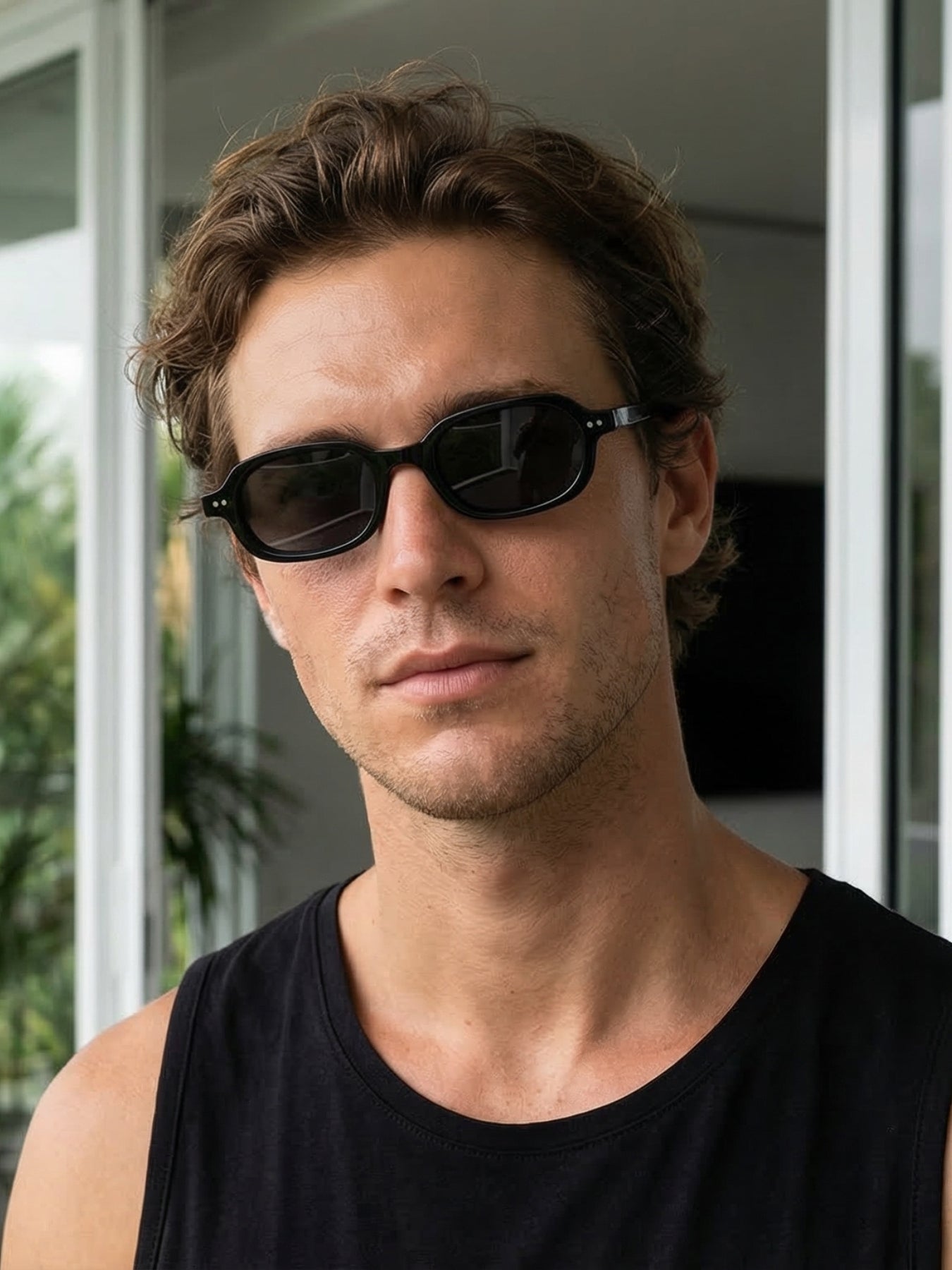 Korean V2 Full Black Rectangle Sunglasses