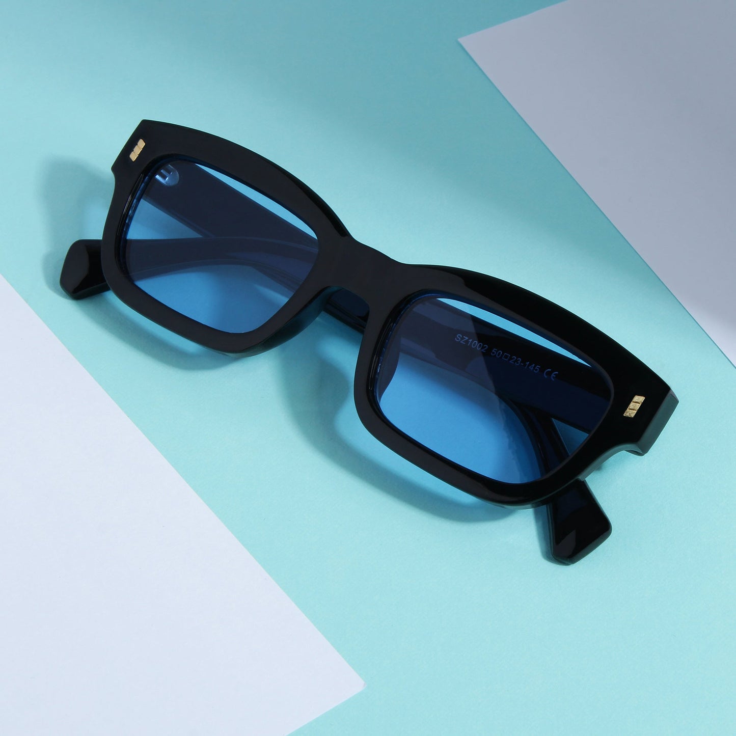 Lizard Black Blue Rectangle Sunglasses