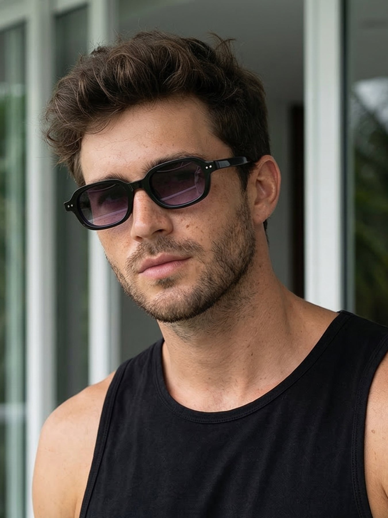 Korean V2 Black Purple Gradient Rectangle Sunglasses