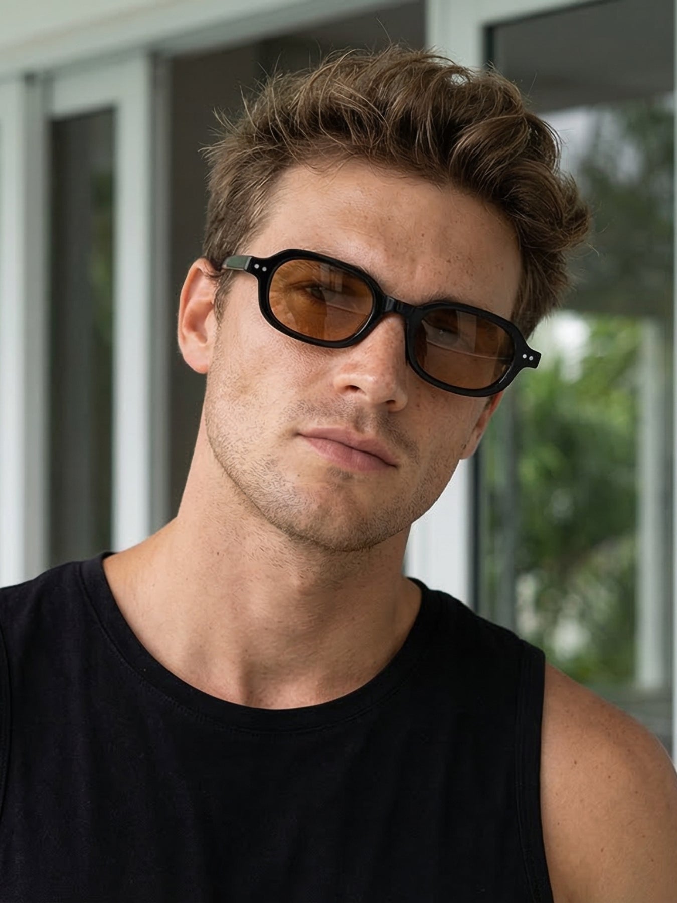 Korean V2 Black Brown Rectangle Sunglasses