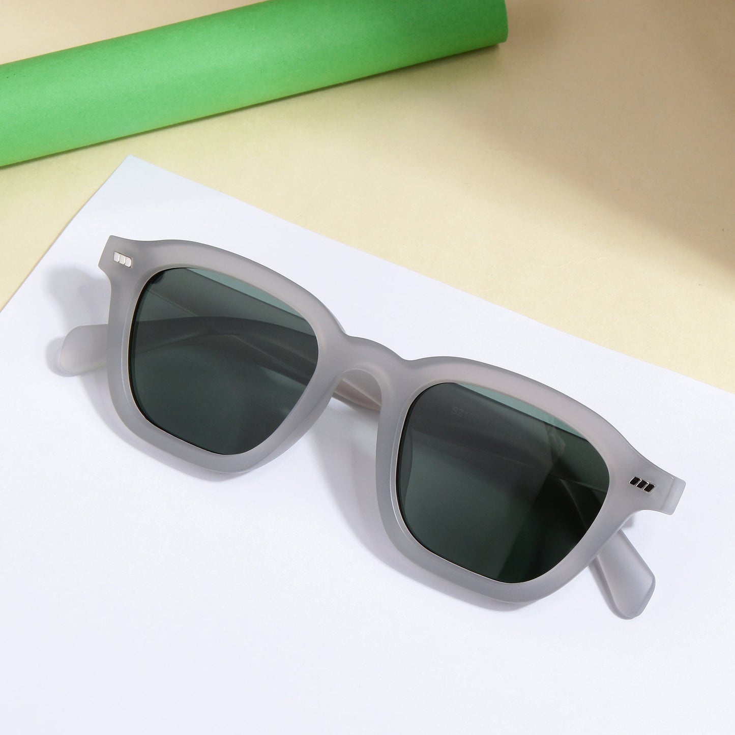 Spark Grey Green Rectangle Sunglasses
