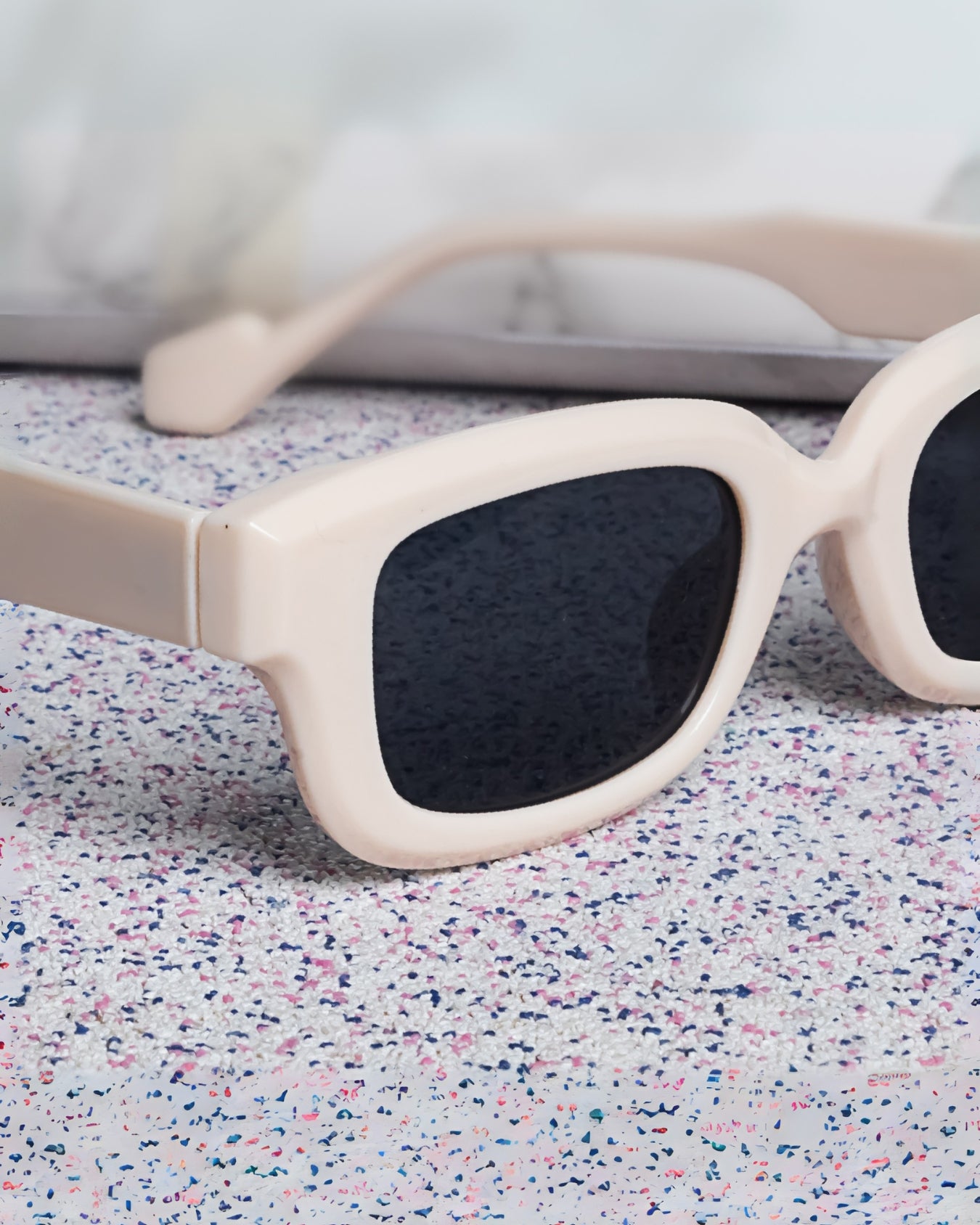 Thunder Cream Black Rectangle Sunglasses