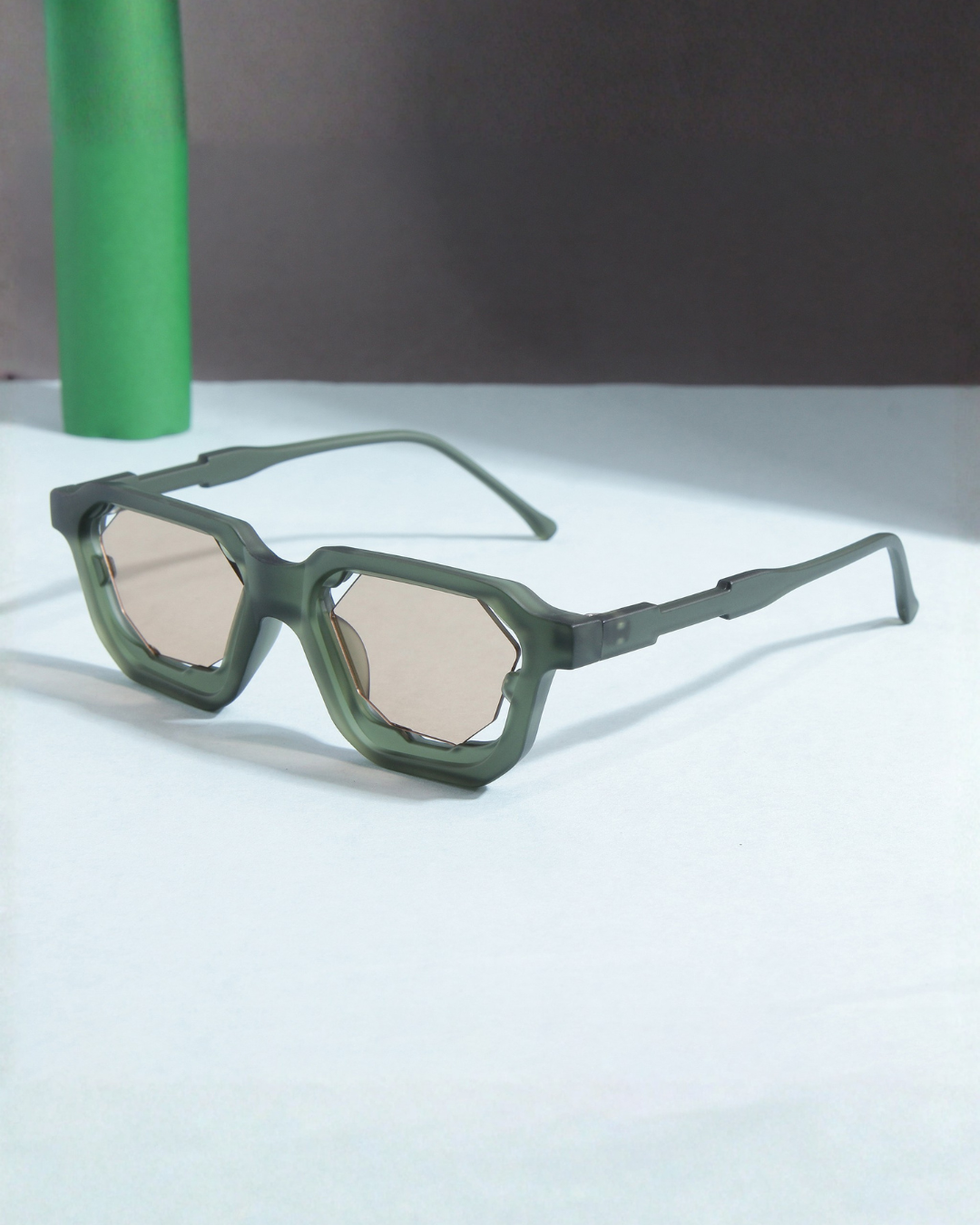 Crystal Green Brown Square Sunglasses