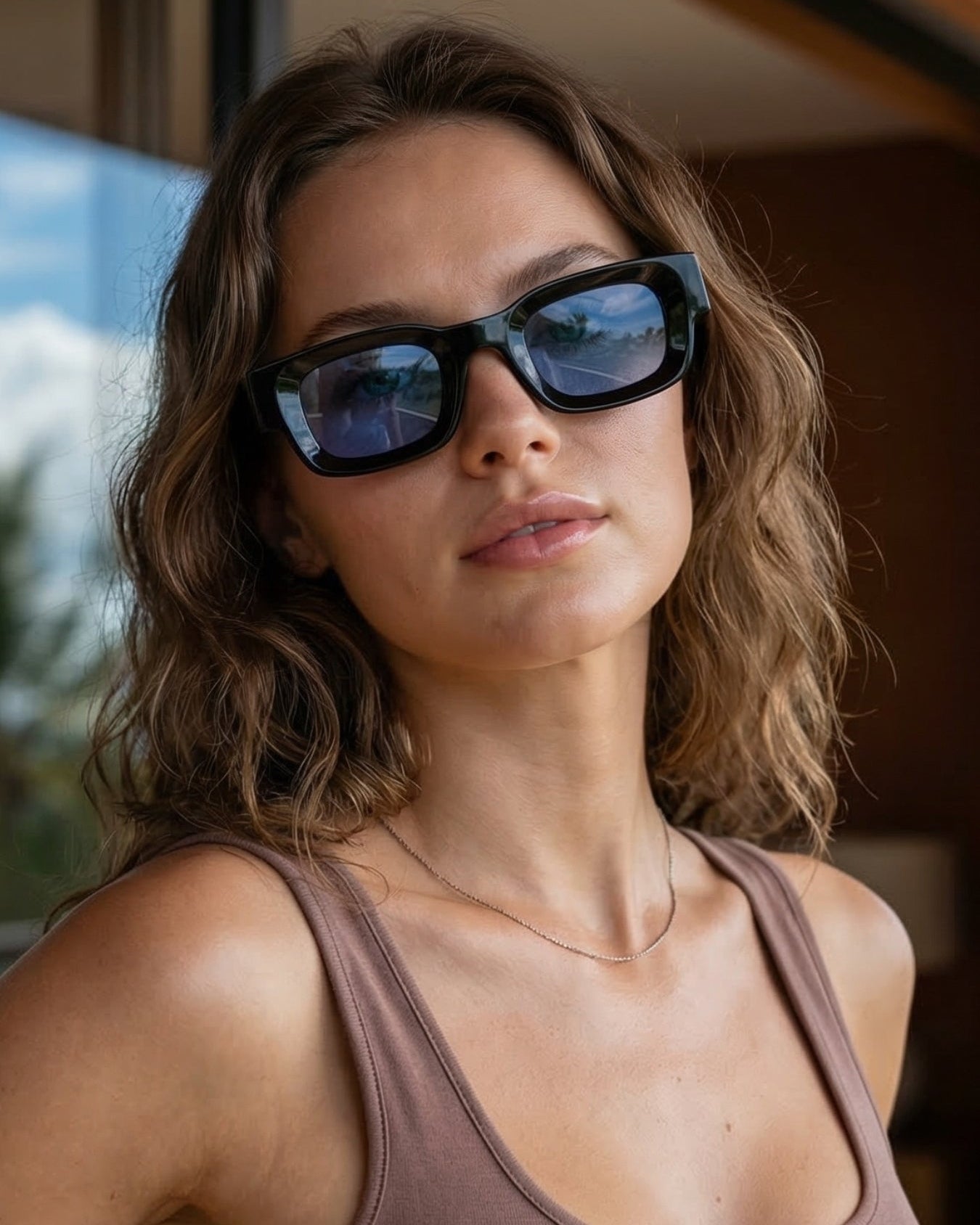 Vintage V1 Black Blue Square Sunglasses