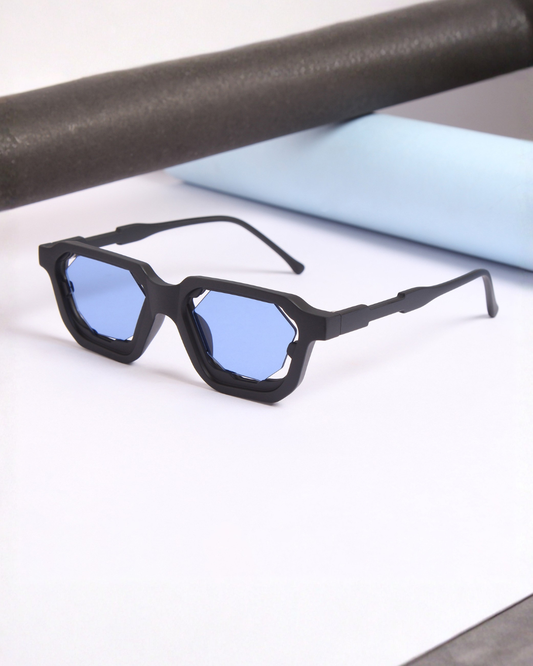 Crystal Black Blue Square Sunglasses