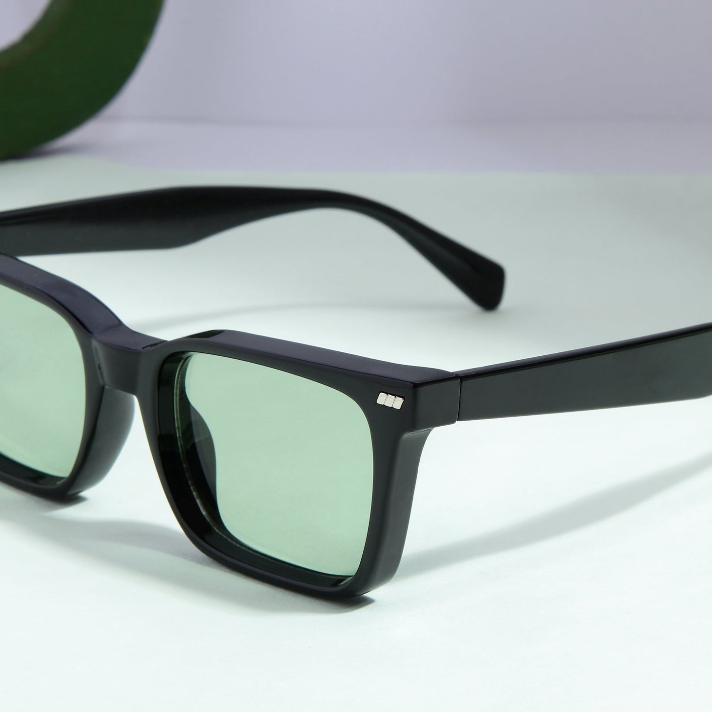 Castels Black Green Rectangle Sunglasses