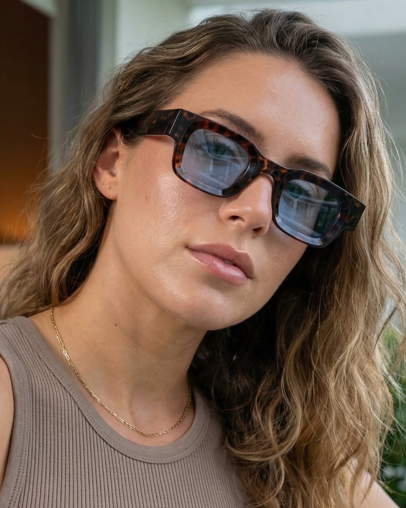 Vintage V1 Tortoise Black Blue Square Sunglasses