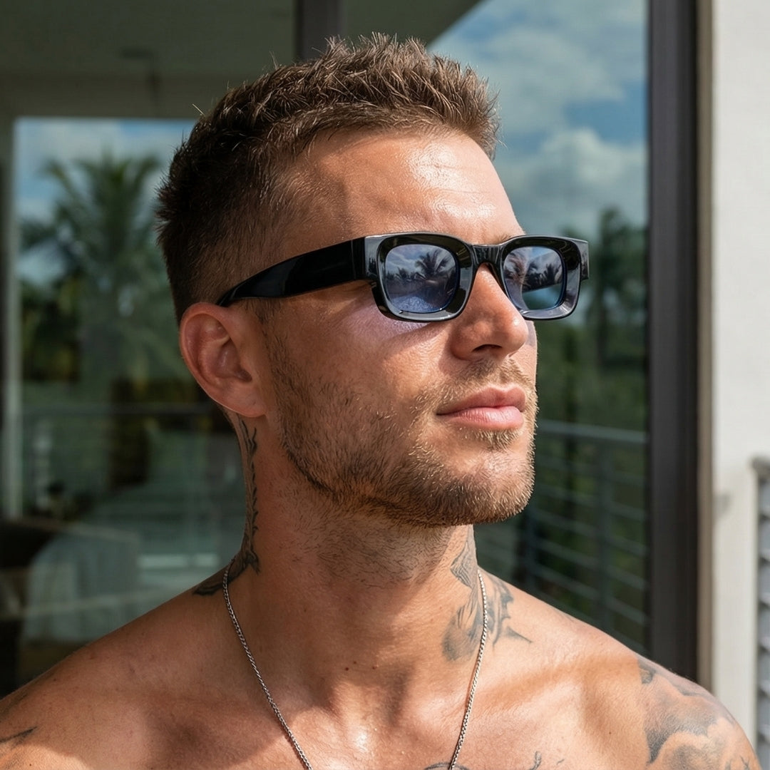 Vintage V1 Black Blue Square Sunglasses