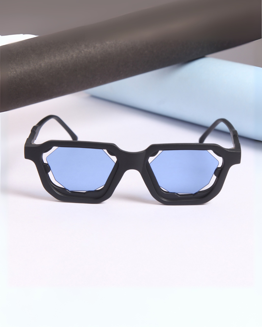 Crystal Black Blue Square Sunglasses