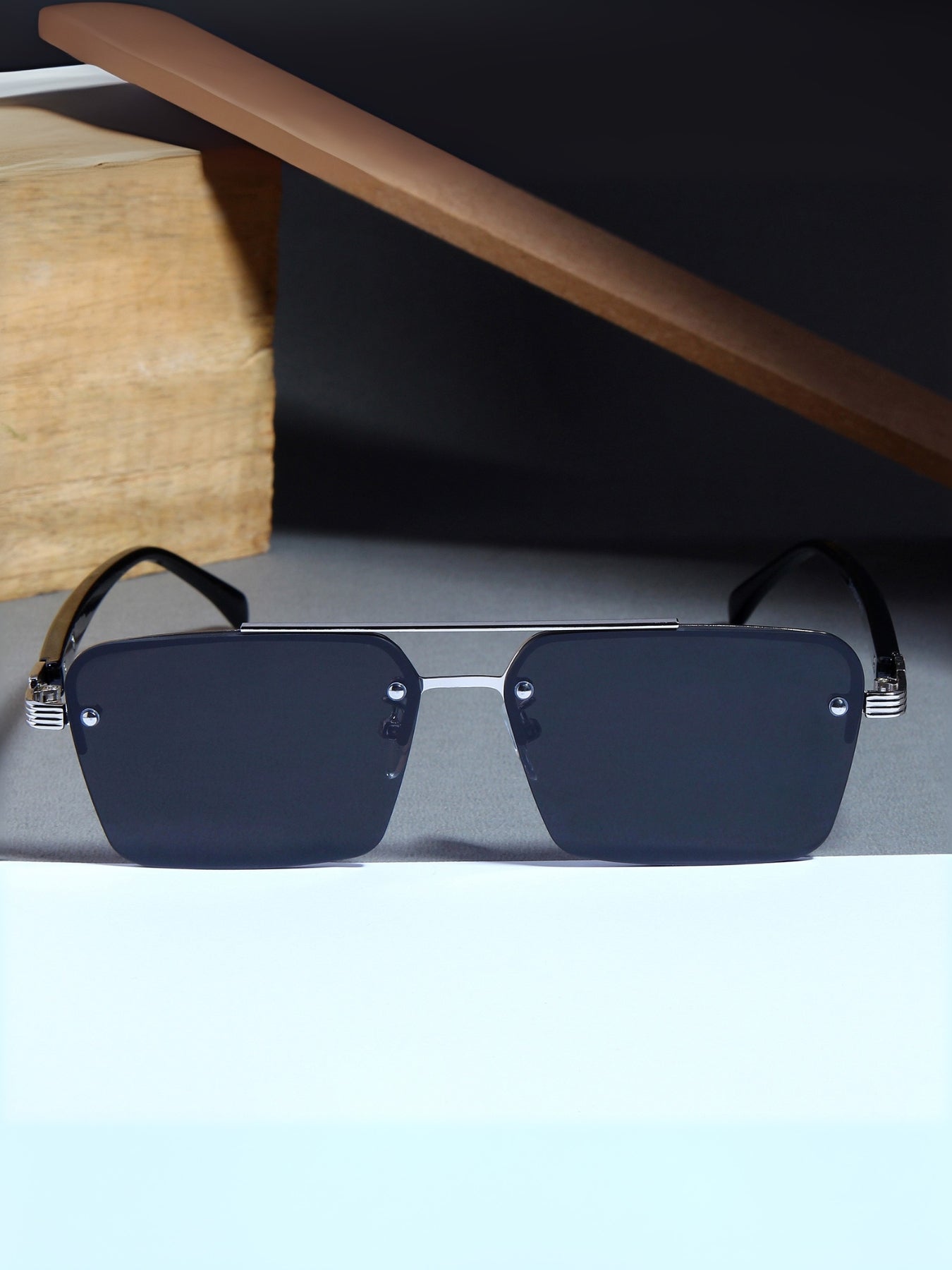 GG2349 Silver Black Rectangle Sunglasses