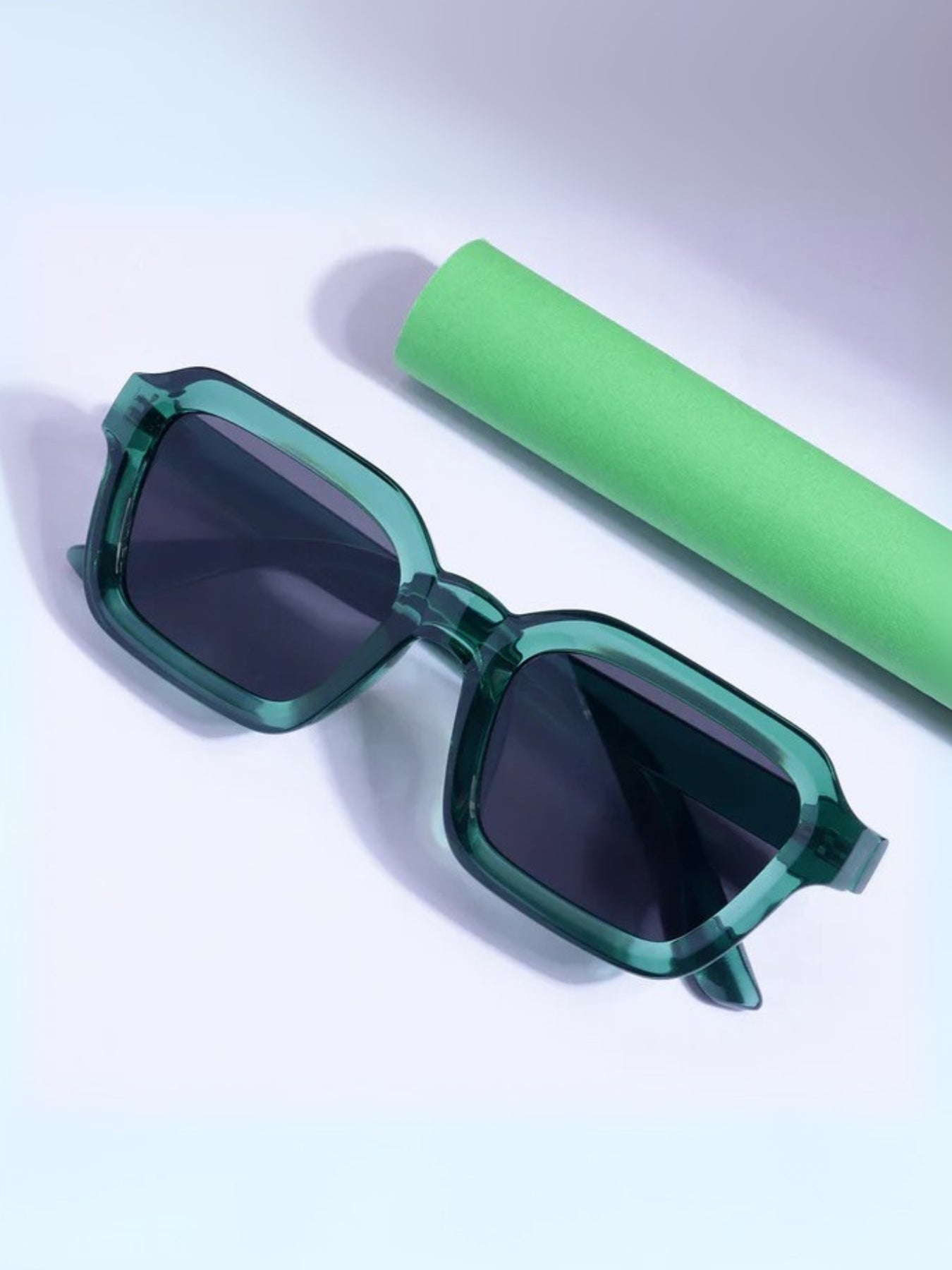 Hunter Green Black Square Sunglasses