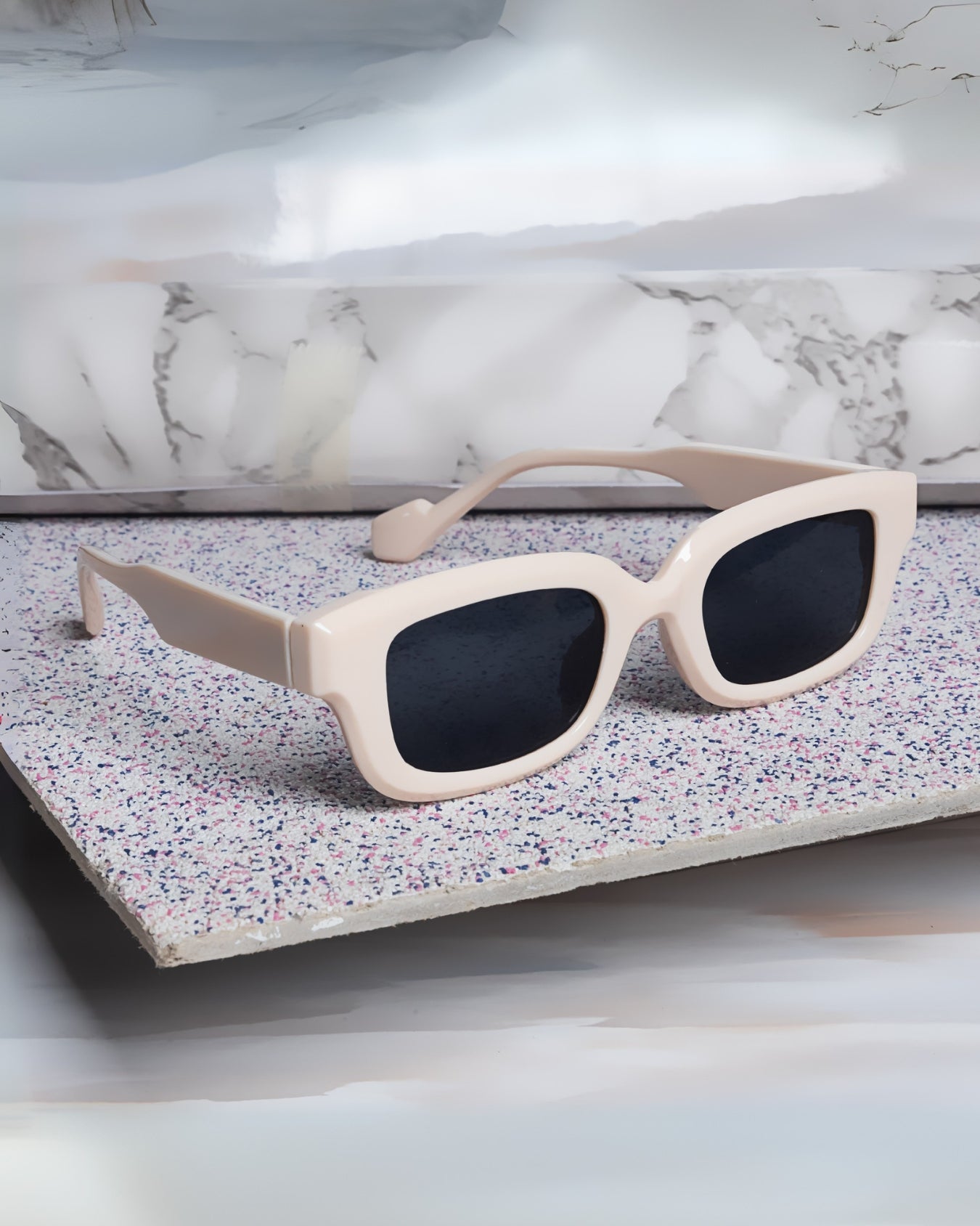 Thunder Cream Black Rectangle Sunglasses