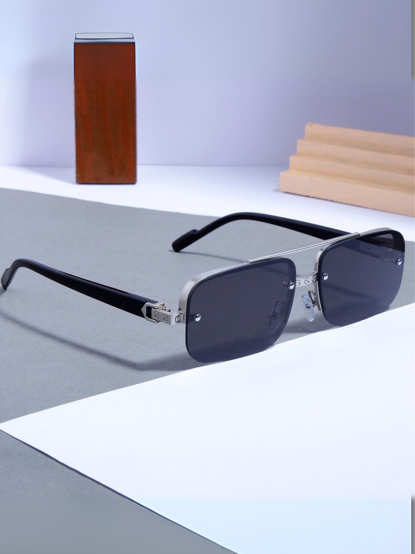 GG2317 Silver Black Rectangle Sunglasses