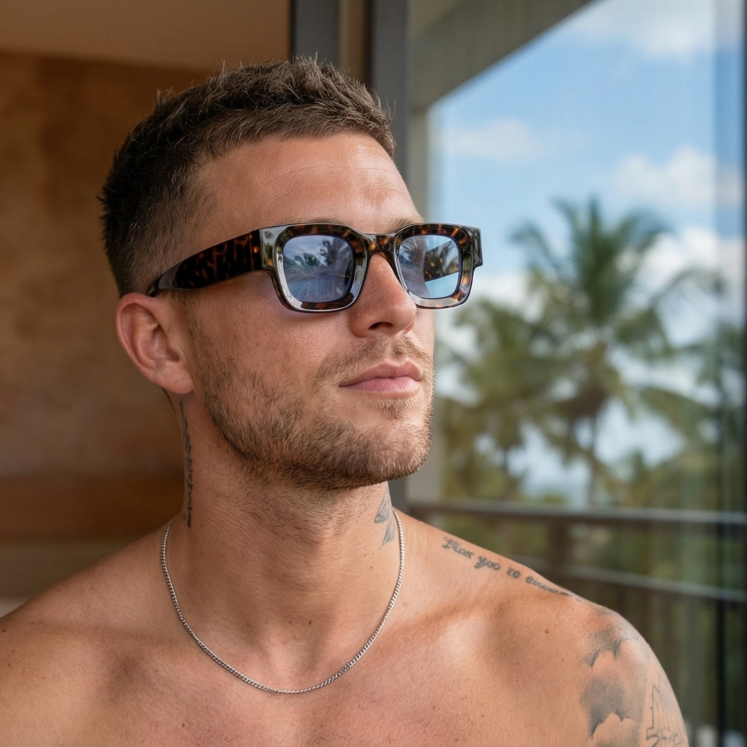 Vintage V1 Tortoise Black Blue Square Sunglasses