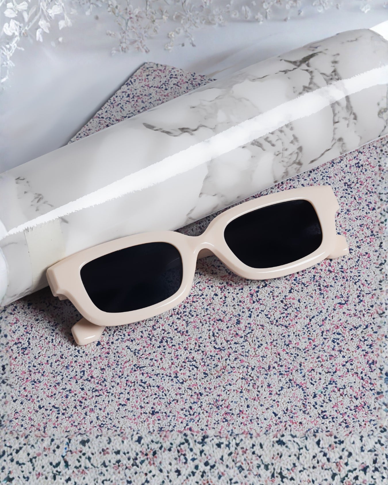 Thunder Cream Black Rectangle Sunglasses