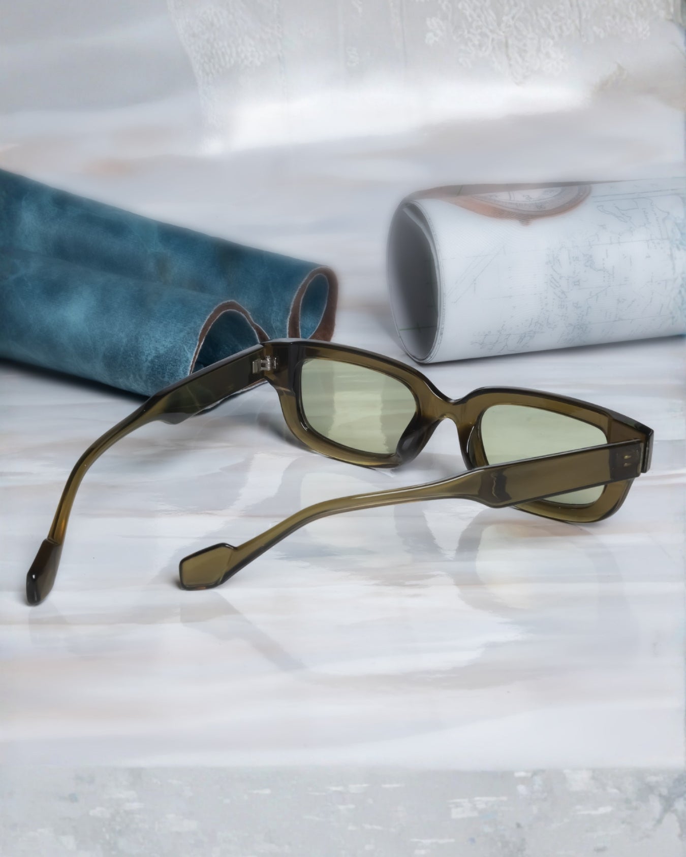 Thunder Dark Green Rectangle Sunglasses