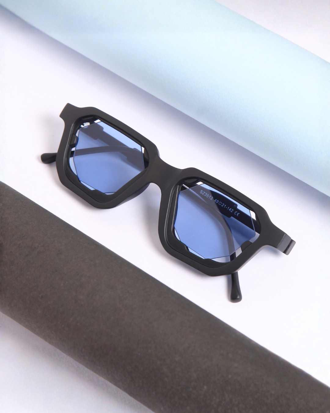 Crystal Black Blue Square Sunglasses