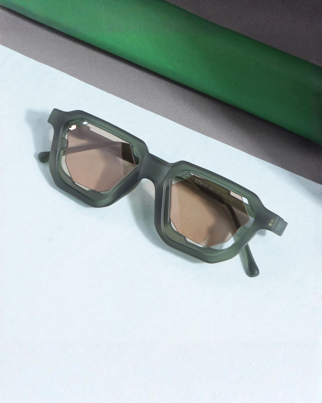 Crystal Green Brown Square Sunglasses