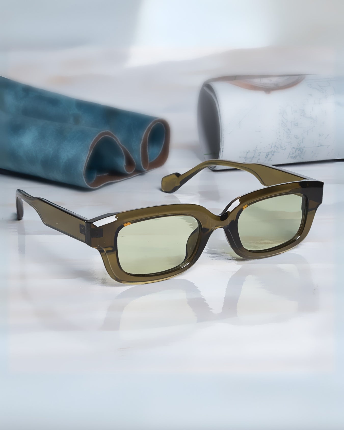 Thunder Dark Green Rectangle Sunglasses