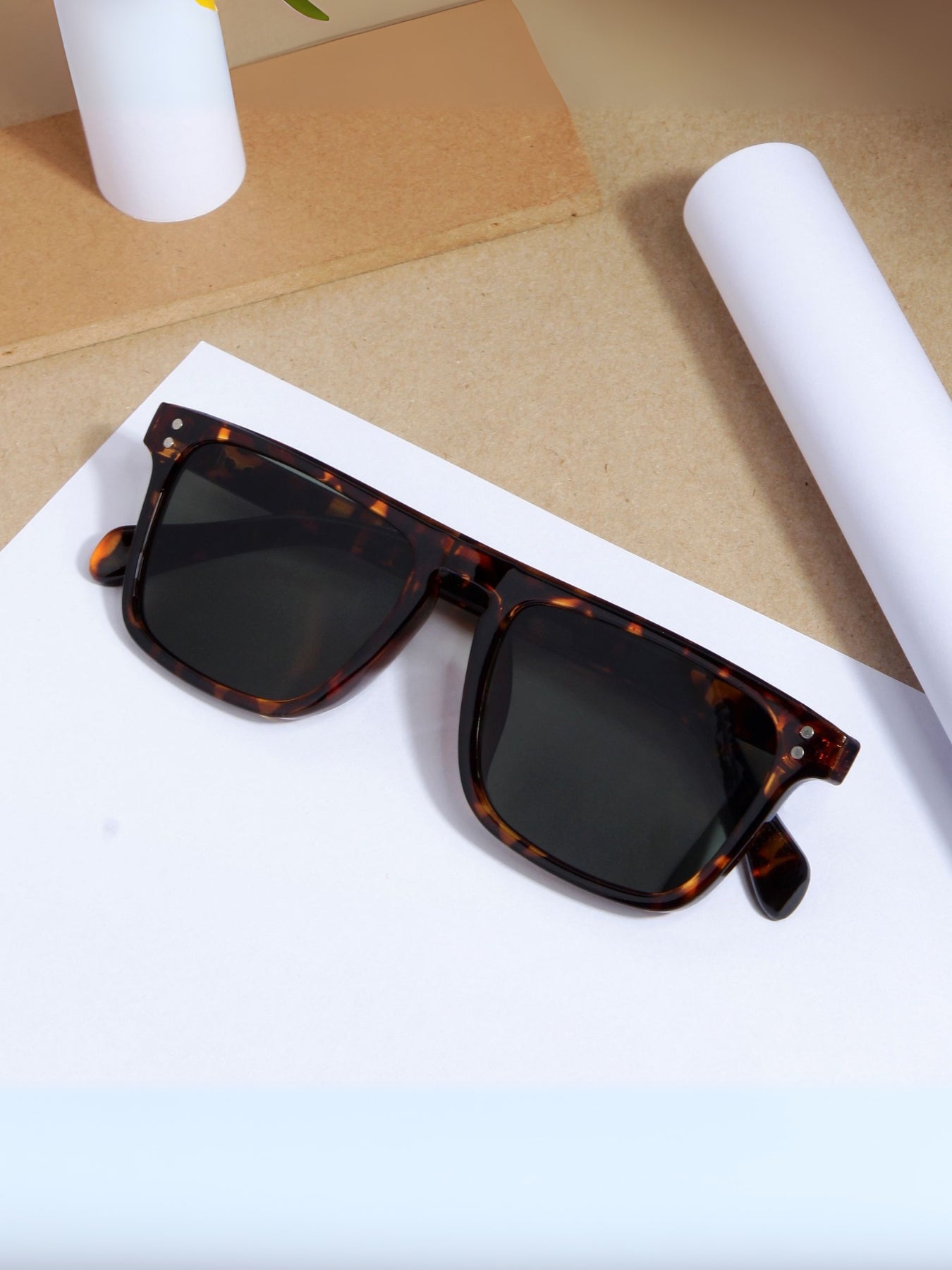 Pardon Tortoise Green Premium Rectangle Sunglasses