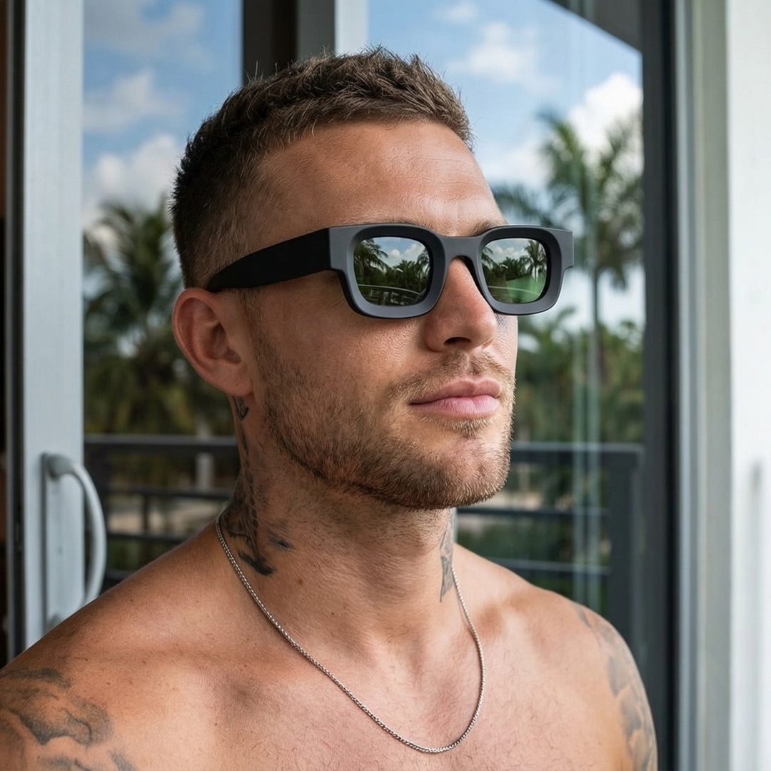 Vintage V1 Black Green Square Sunglasses