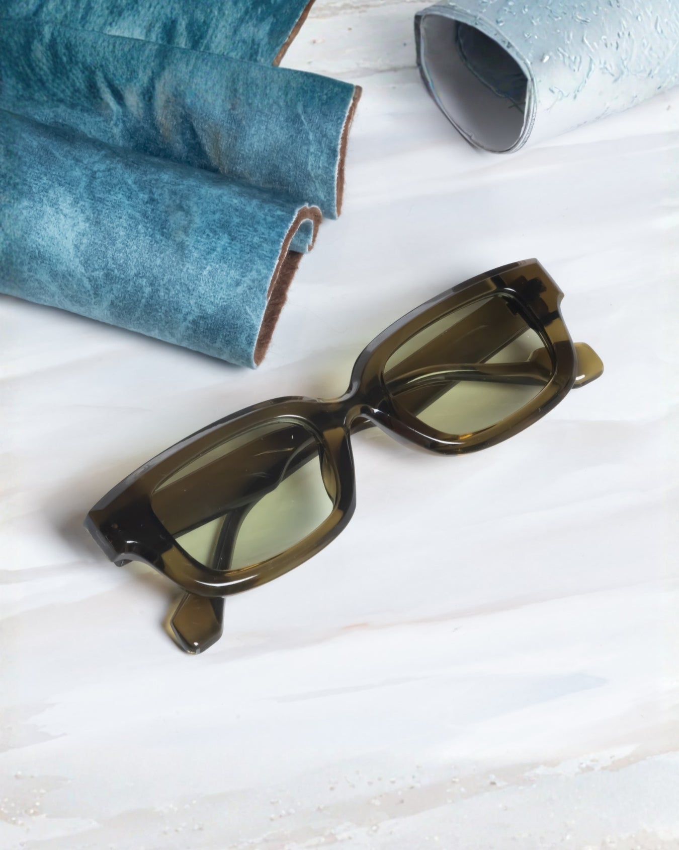 Thunder Dark Green Rectangle Sunglasses