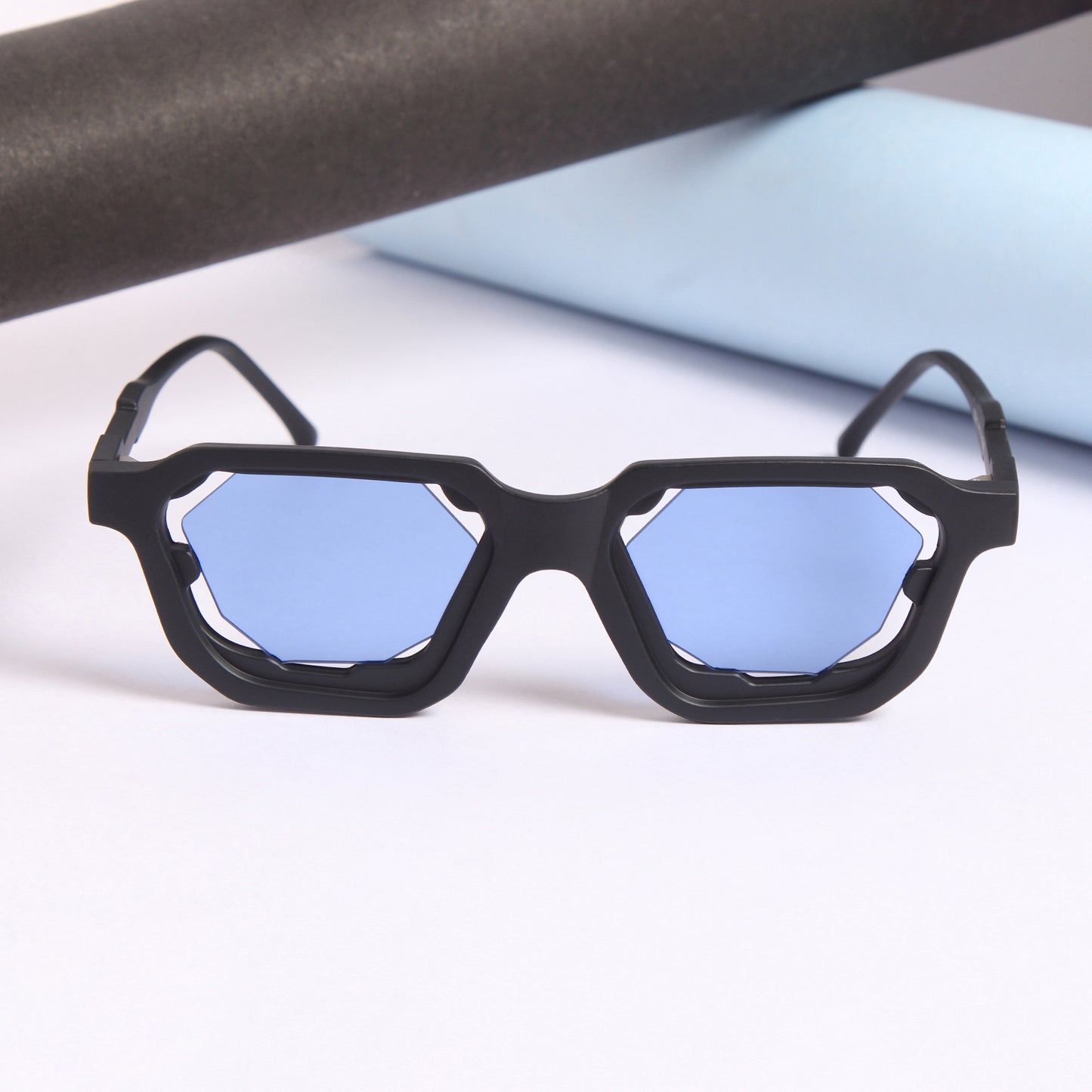 Crystal Black Blue Square Sunglasses