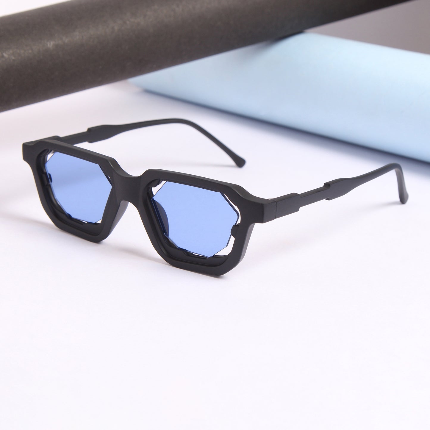 Crystal Black Blue Square Sunglasses