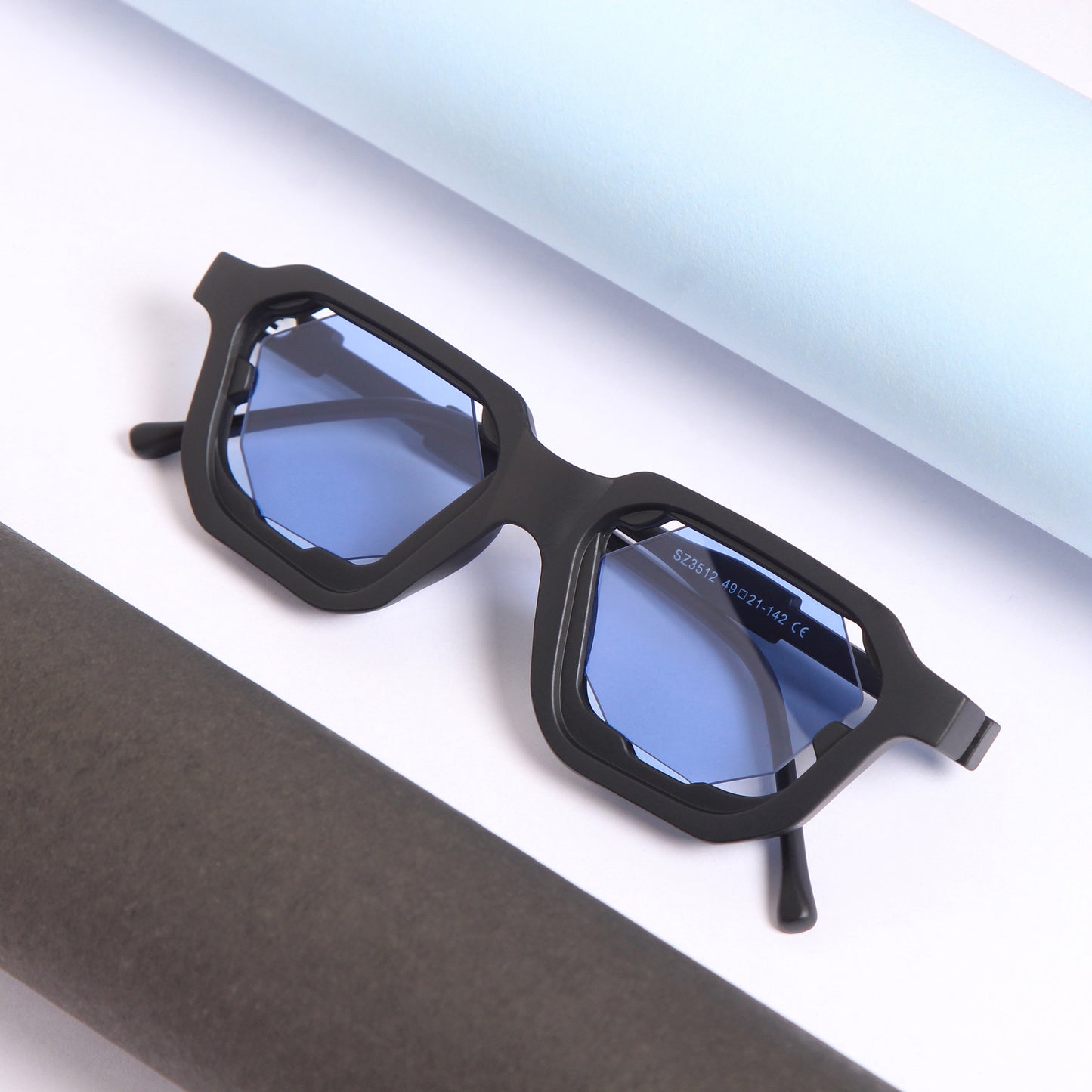 Crystal Black Blue Square Sunglasses