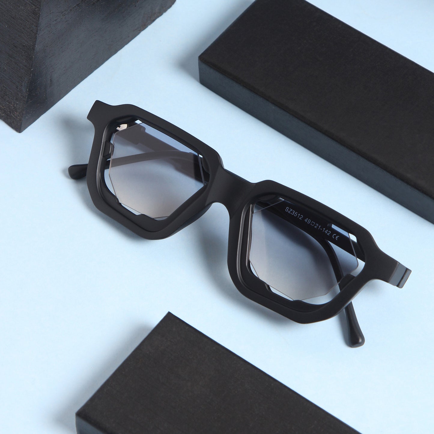 Crystal Black Peach Gradient Square Sunglasses