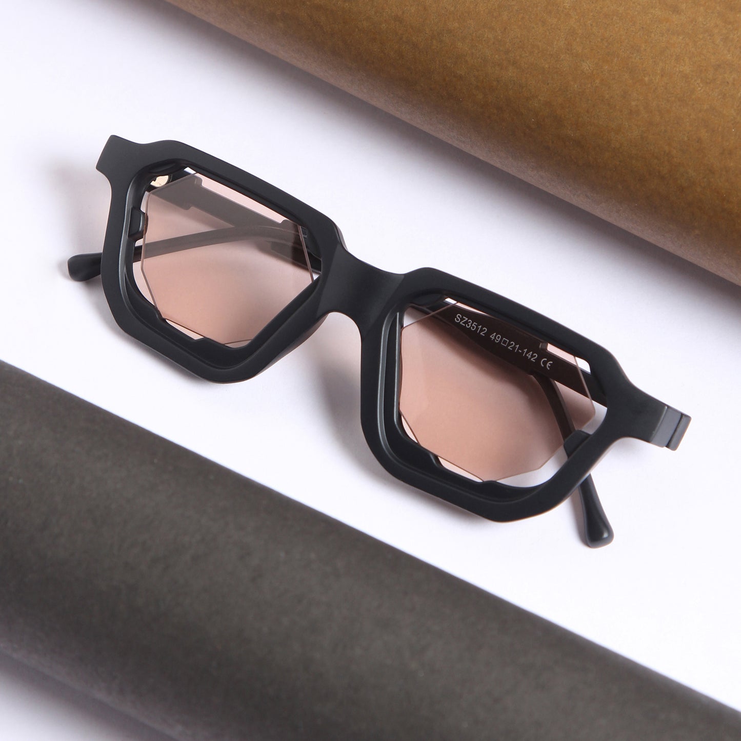 Crystal Black Brown Square Sunglasses