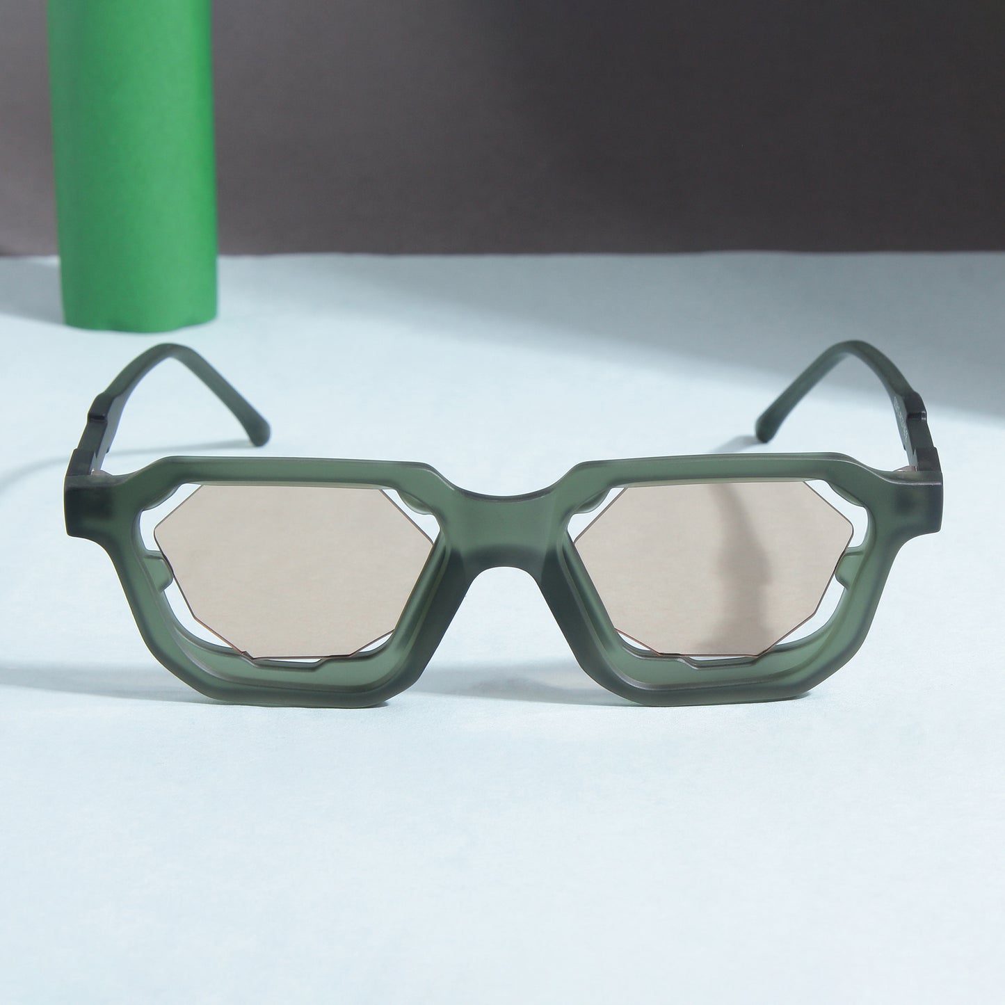 Crystal Green Brown Square Sunglasses