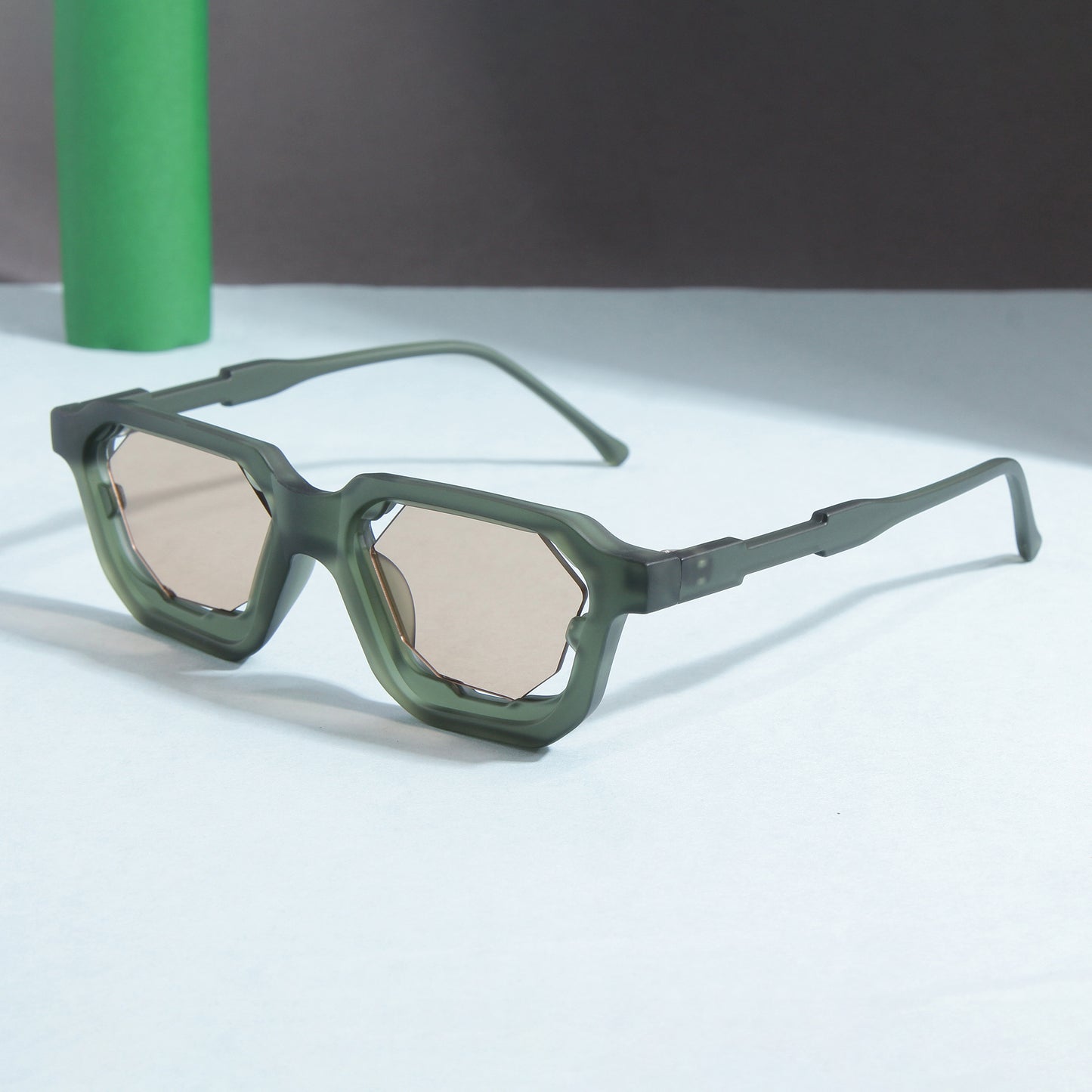 Crystal Green Brown Square Sunglasses