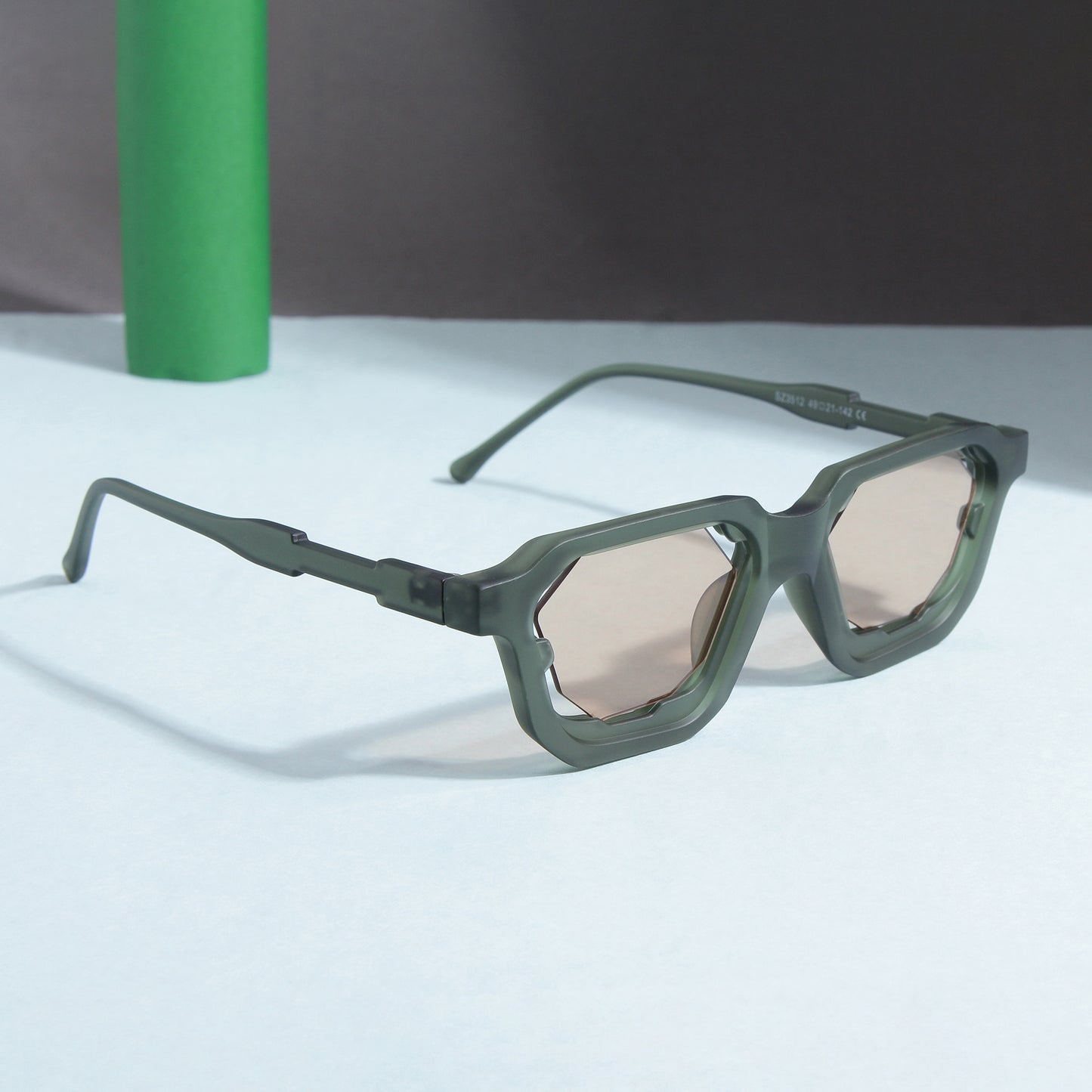 Crystal Green Brown Square Sunglasses