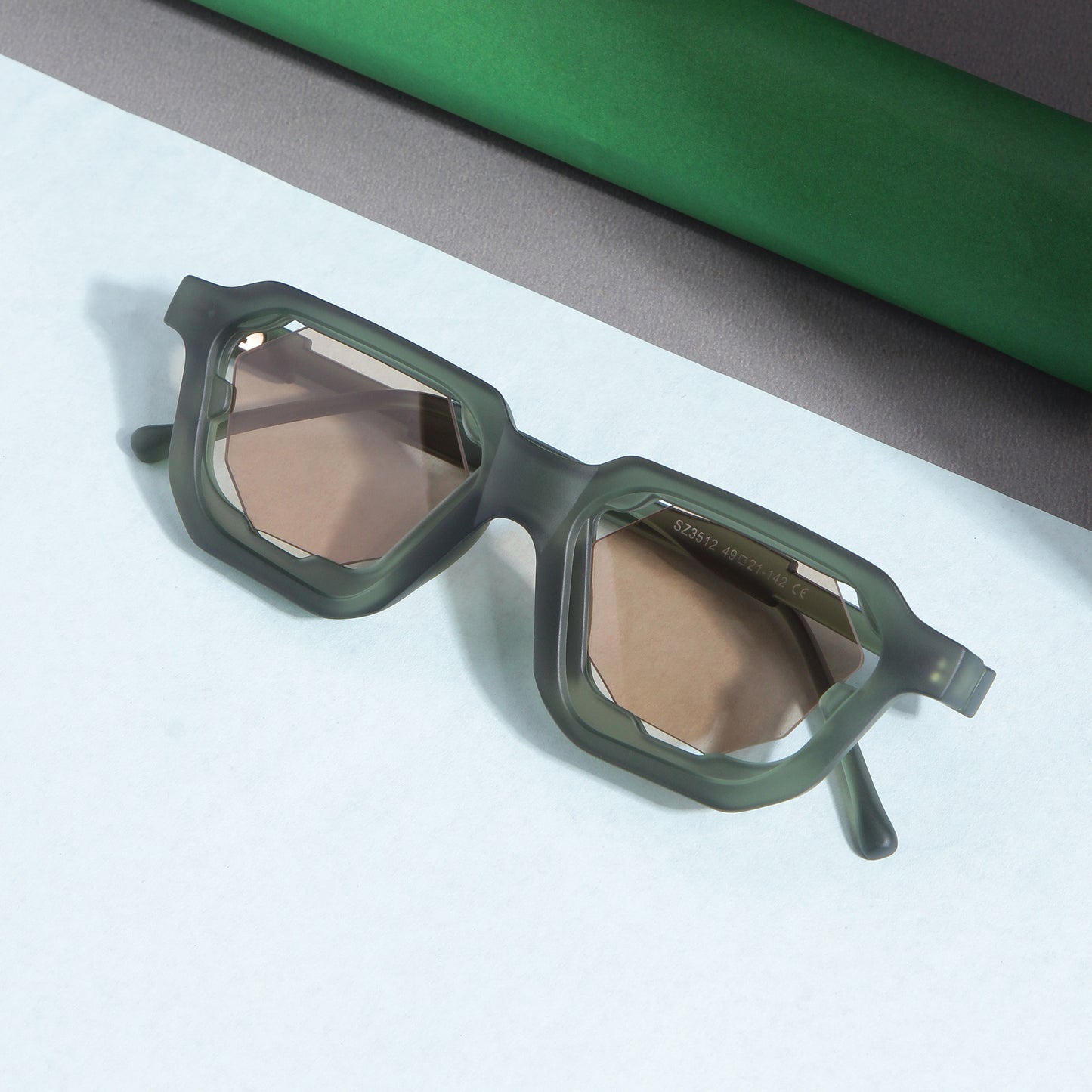 Crystal Green Brown Square Sunglasses