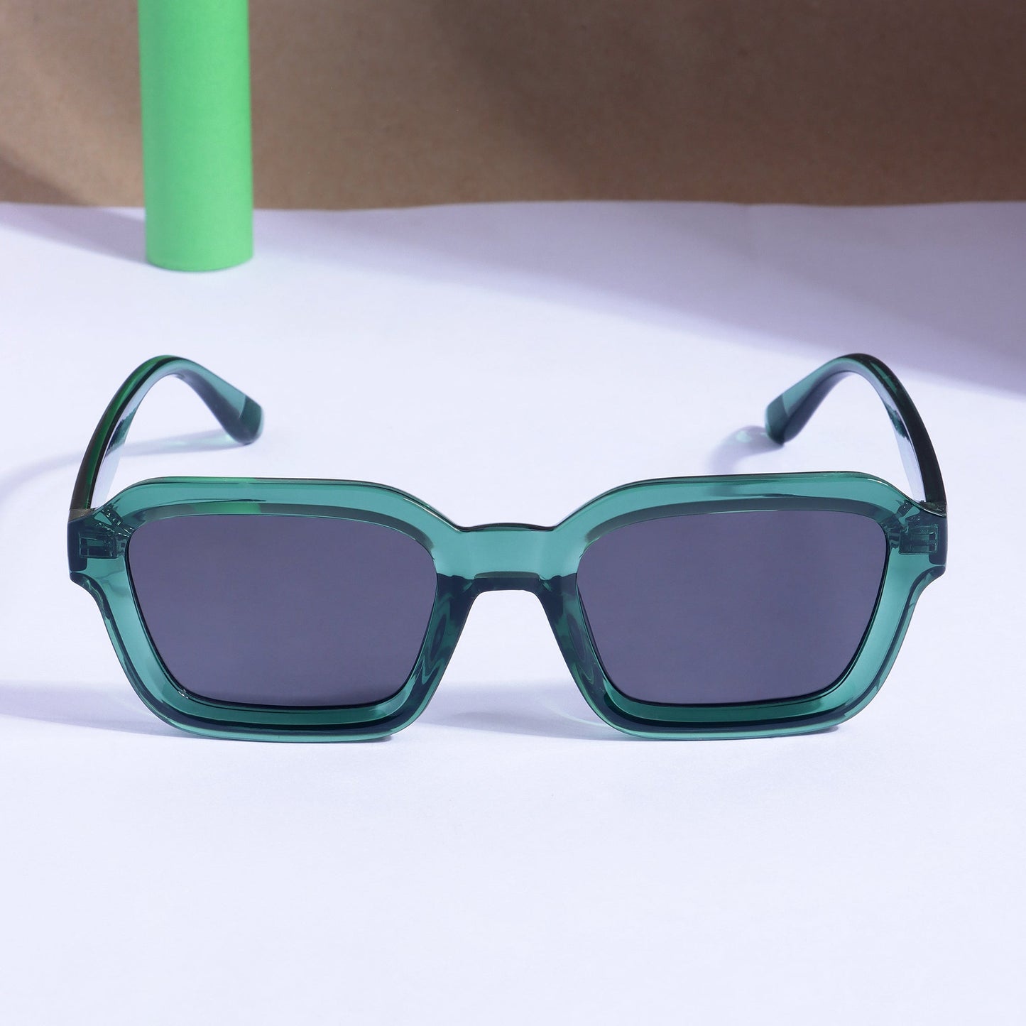 Hunter Green Black Square Sunglasses
