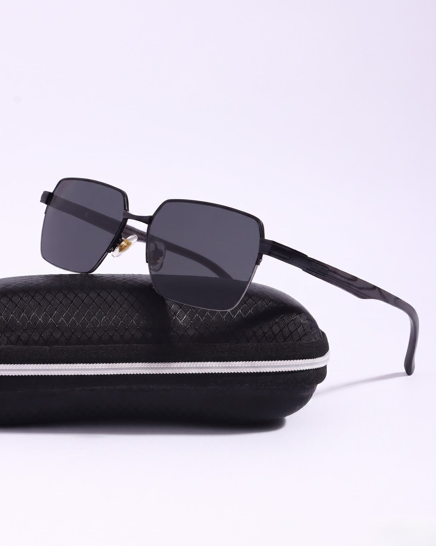 Full Black GG010 Rectangle Half rim sunglasses