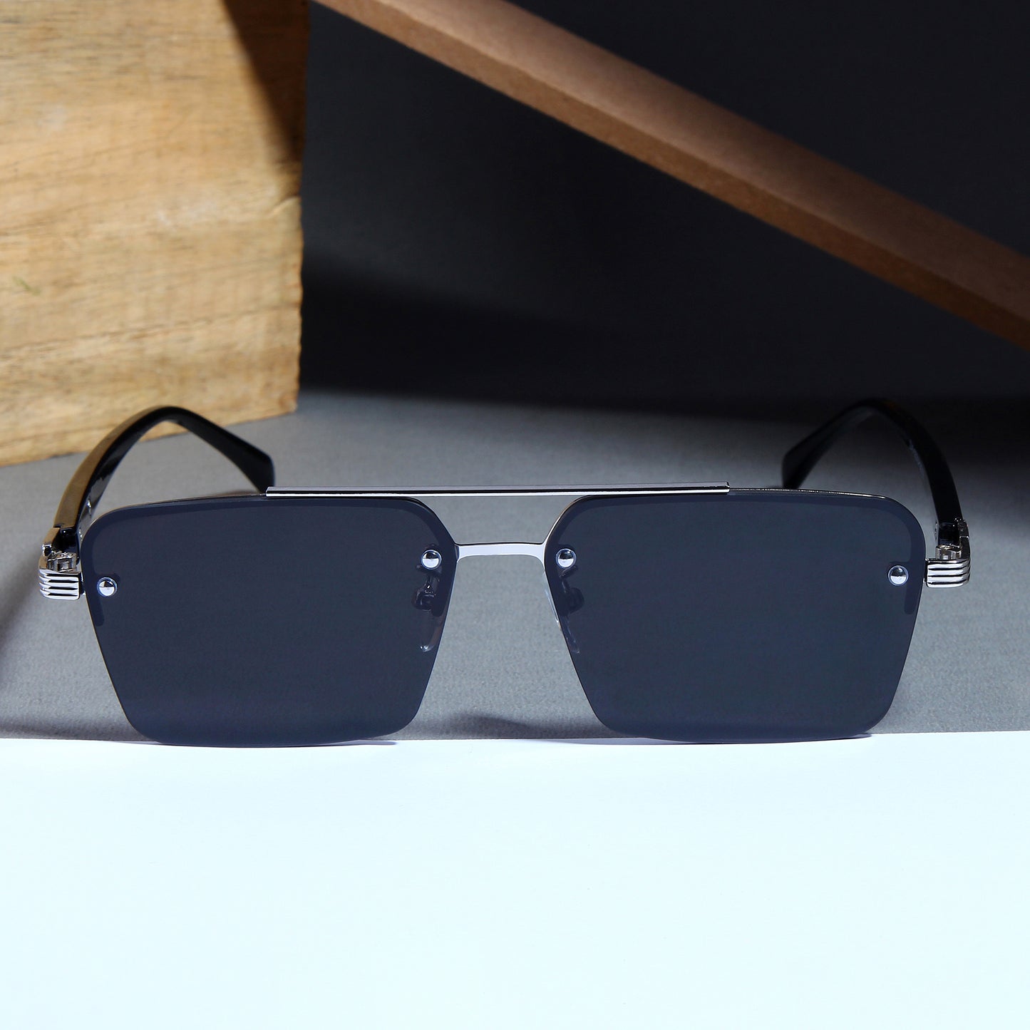 GG2349 Silver Black Rectangle Sunglasses