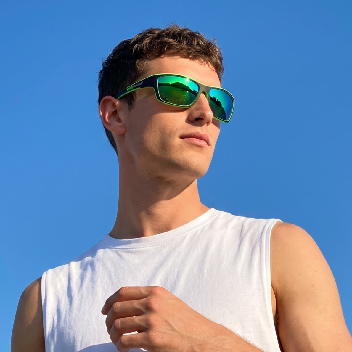 Rider V1 Green Mercury Polarized Rectangle Sunglasses