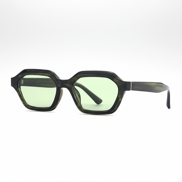 Sunglasses with green lenses and black frame on a white background