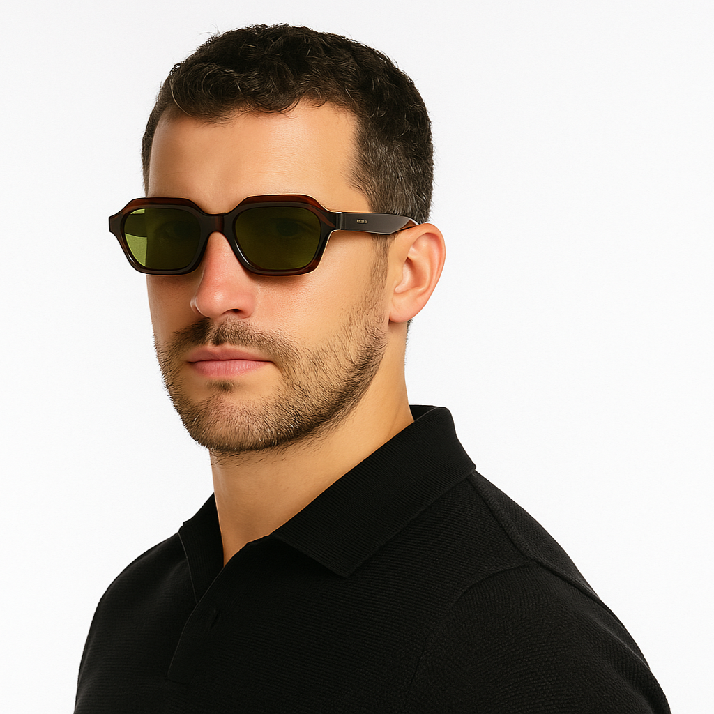 Stellan Brown Green Retro Square Sunglasses
