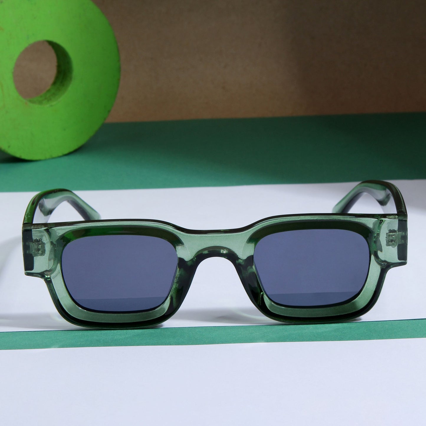 Vintage V1 Green Black Square Sunglasses