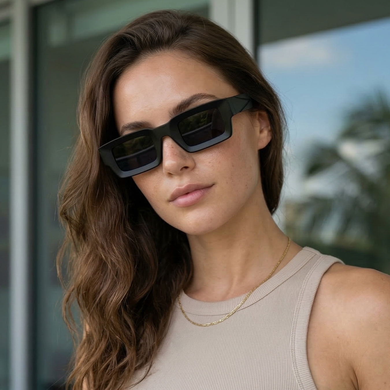 Vintage V2 Full Black Rectangle Sunglasses