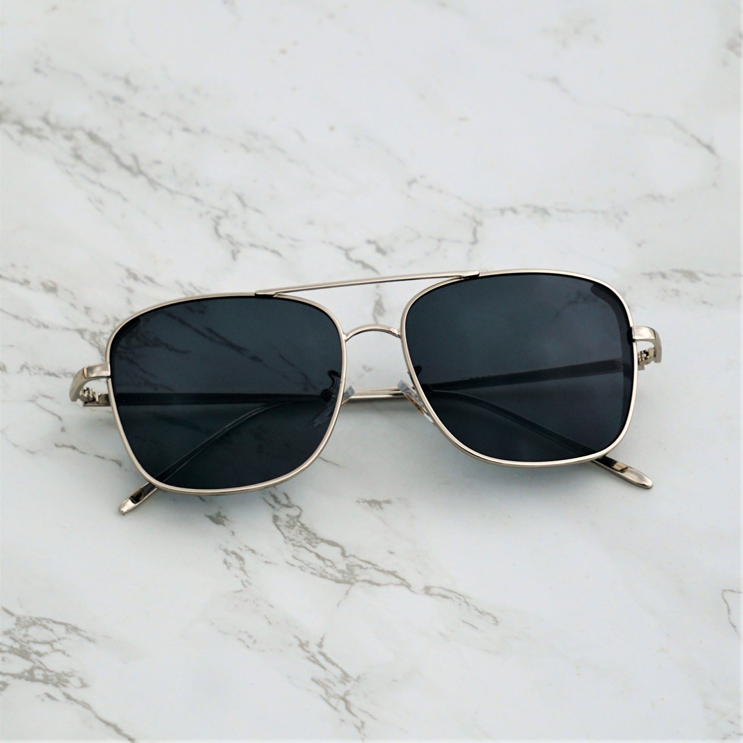 Clement Rectangle Silver Black Sunglasses